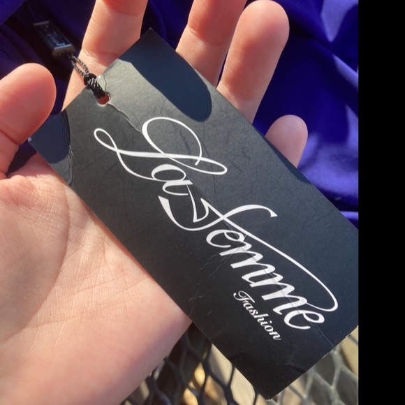 La Femme Purple Halter Neck Glam Formal Prom Dress - Picture 11 of 11